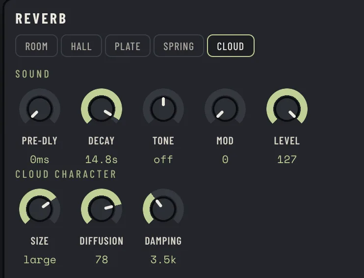 The 4TRAX reverb page with its five flavours